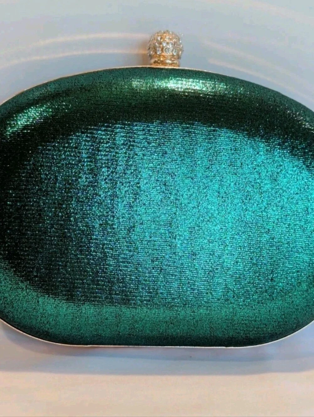Purse Peacock Green & Blue Crystal Beaded Clutch Detachable Chain & Handle 8